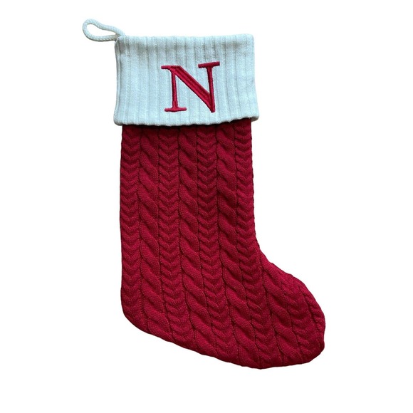 St. Nicholas Square Holiday Christmas Stocking Red White Knit